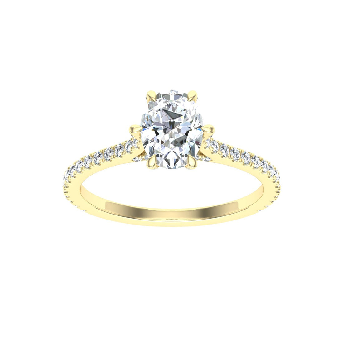 Sparkle Oval Cut Side Stones Moissanite Engagement Ring Yellow Gold