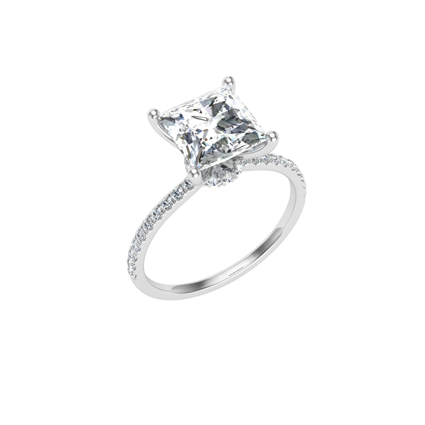 Sparkle Princess Cut Hidden Halo Moissanite Engagement Ring White Gold