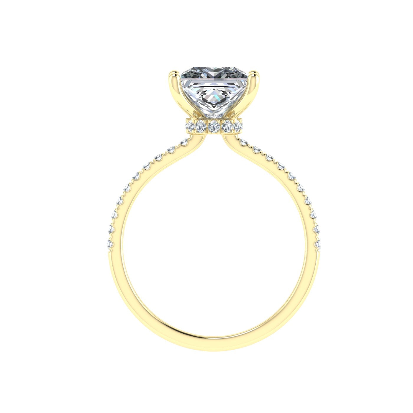 Sparkle Princess Cut Hidden Halo Moissanite Engagement Ring Yellow Gold