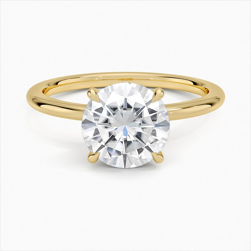 Sparkler Round 4-Prong Solitaire Moissanite Engagement Ring Yellow Gold