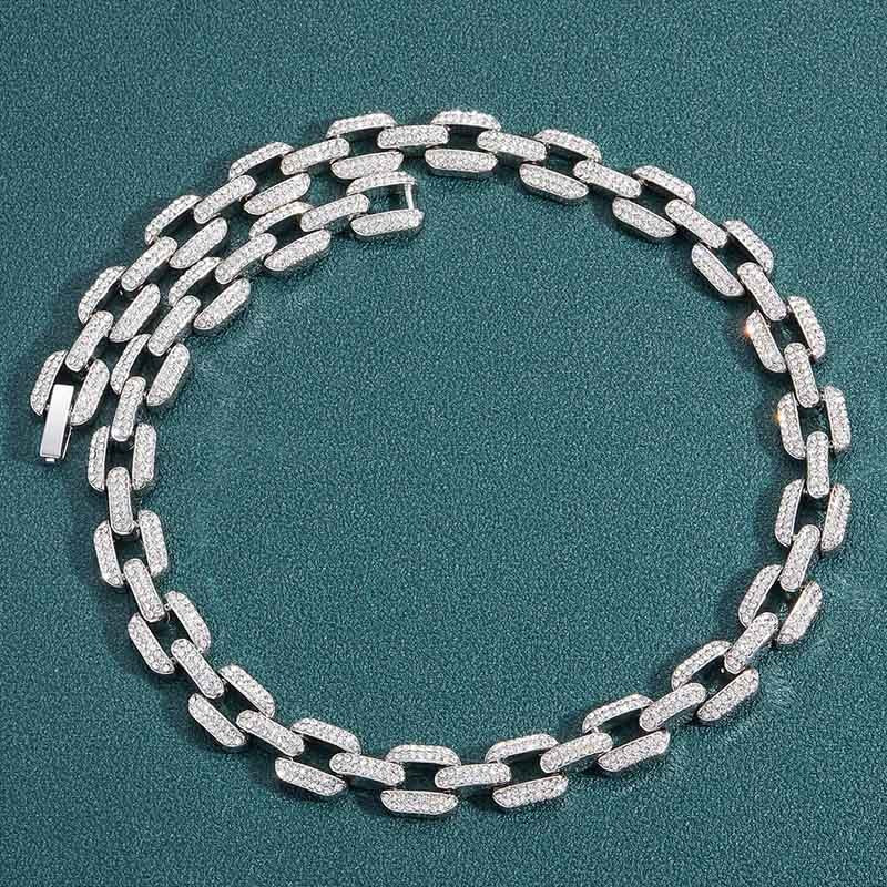 Spectra 12mm Moissanite Iced Rectangle Chain White Gold