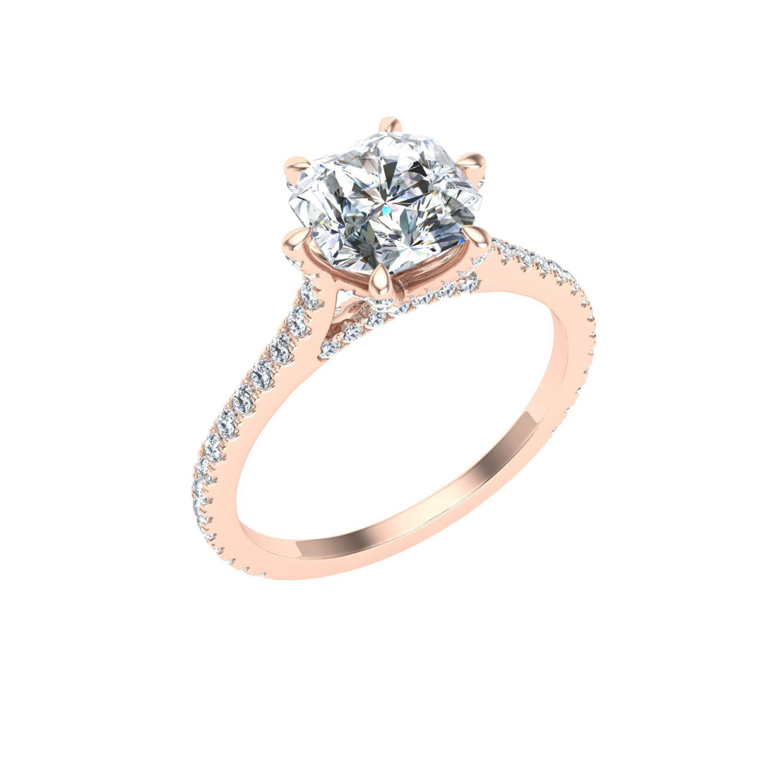 Spectra Asscher Cut Side Stones Moissanite Engagement Ring Rose Gold