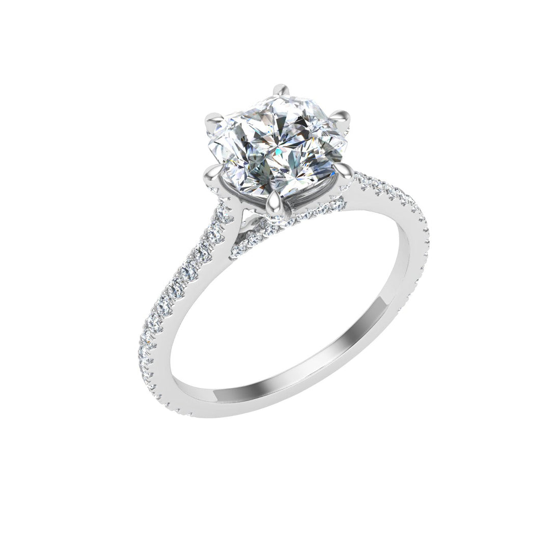 Spectra Asscher Cut Side Stones Moissanite Engagement Ring White Gold