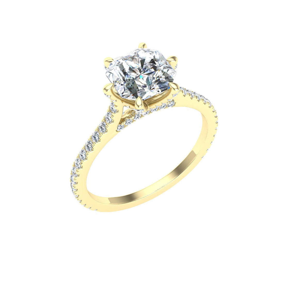 Spectra Asscher Cut Side Stones Moissanite Engagement Ring Yellow Gold