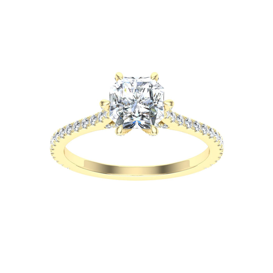 Spectra Asscher Cut Side Stones Moissanite Engagement Ring Yellow Gold