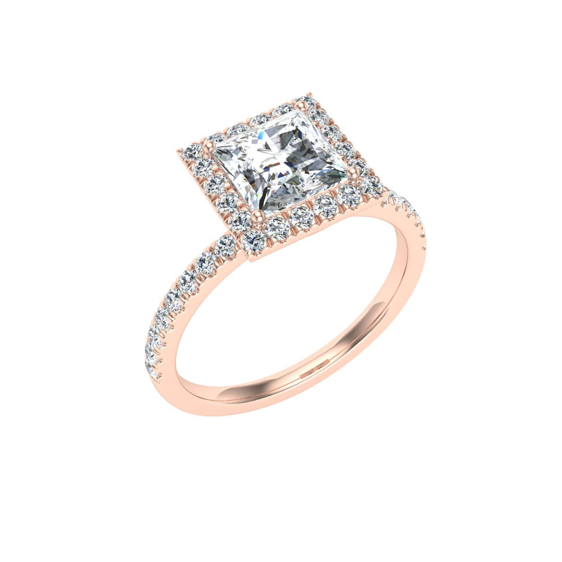 Splendor Princess Cut Halo Moissanite Engagement Ring Rose Gold