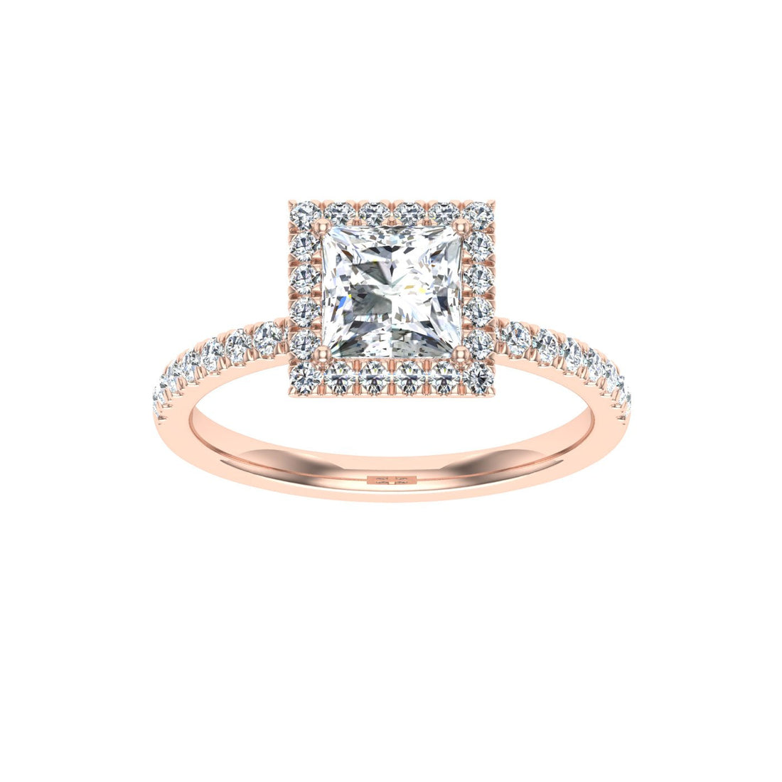 Splendor Princess Cut Halo Moissanite Engagement Ring Rose Gold