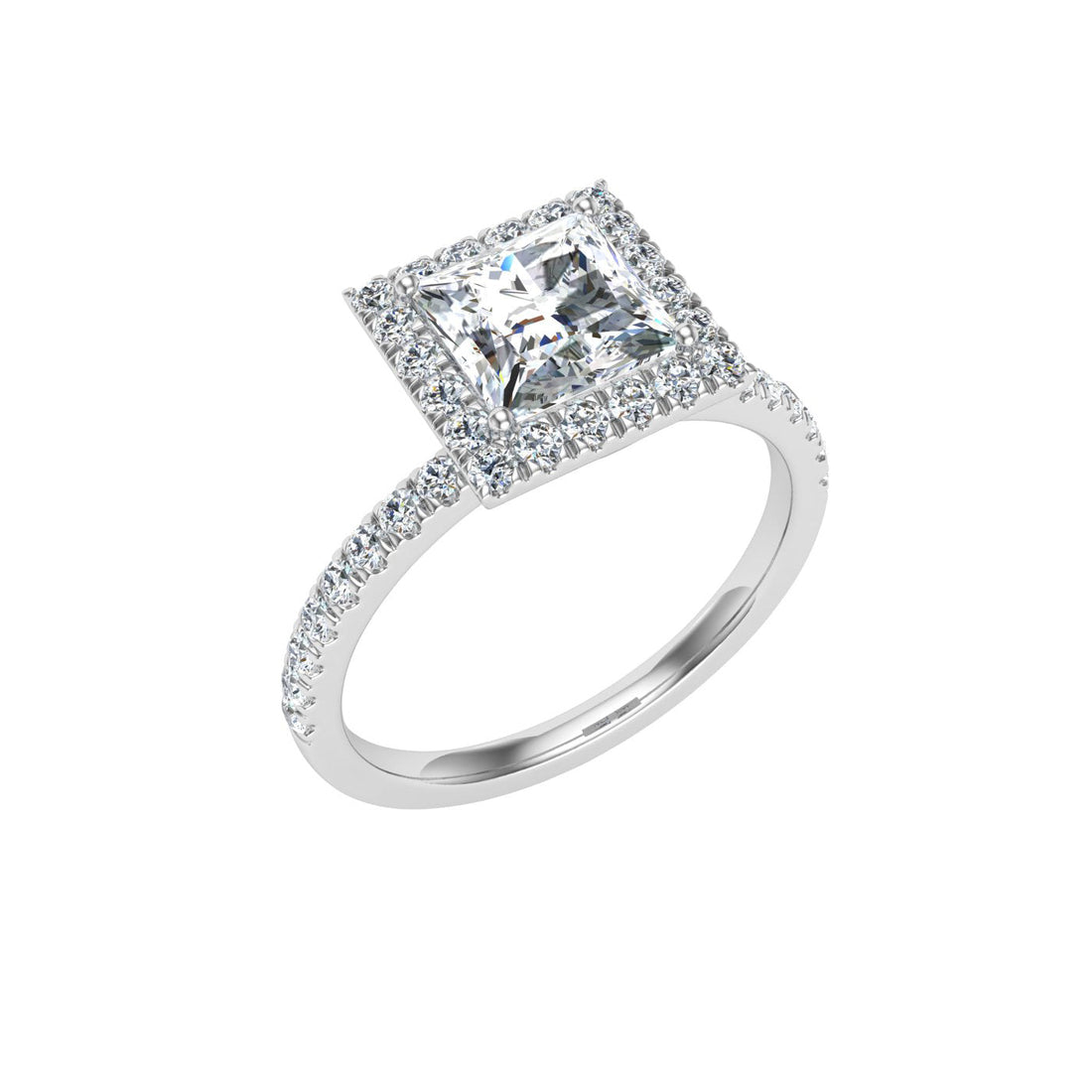 Splendor Princess Cut Halo Moissanite Engagement Ring White Gold