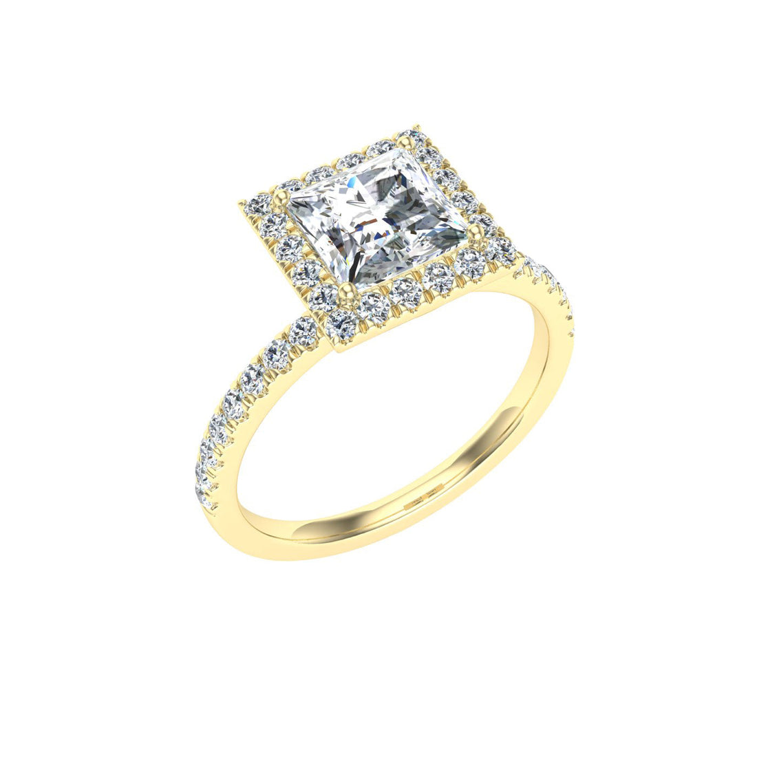 Splendor Princess Cut Halo Moissanite Engagement Ring Yellow Gold