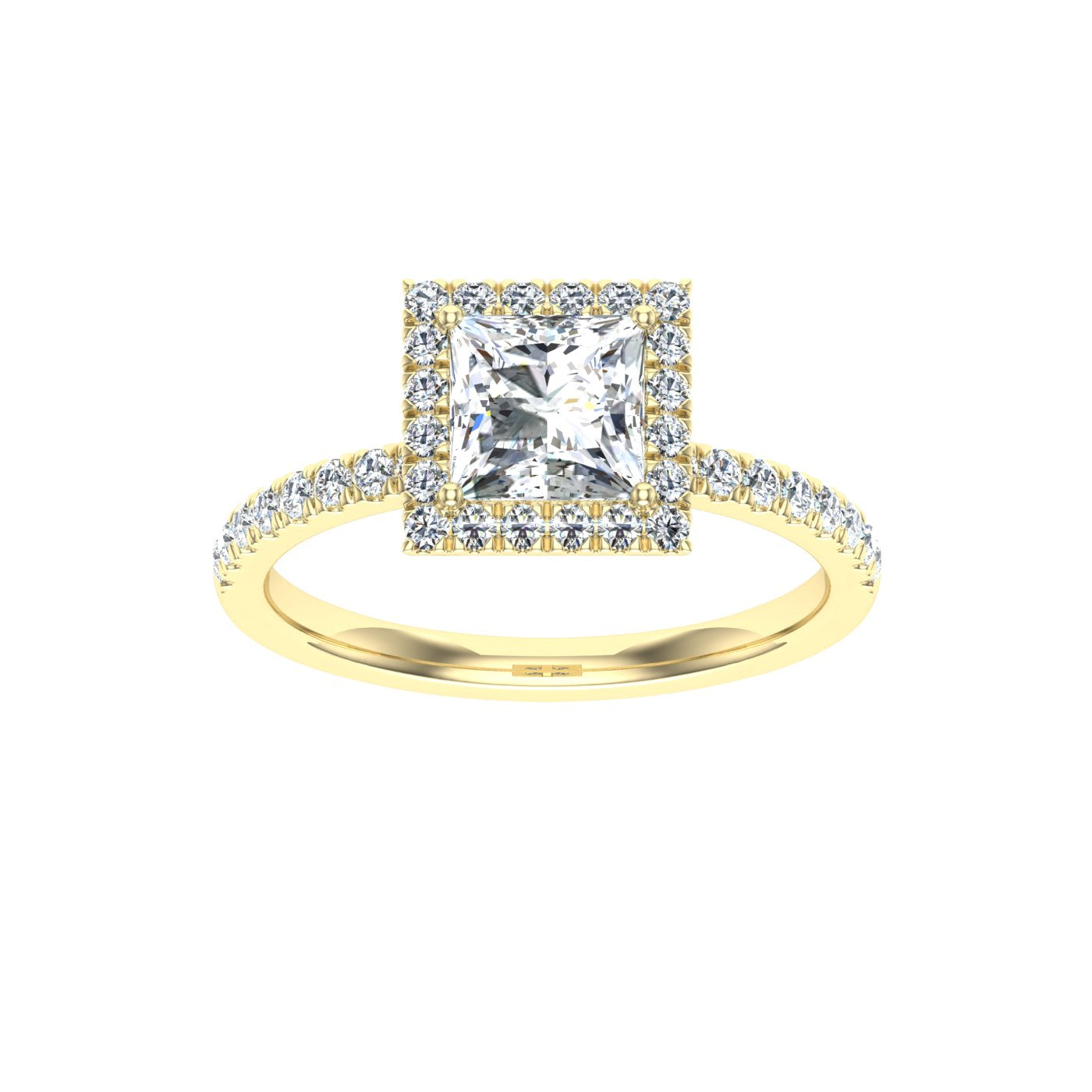 Splendor Princess Cut Halo Moissanite Engagement Ring Yellow Gold