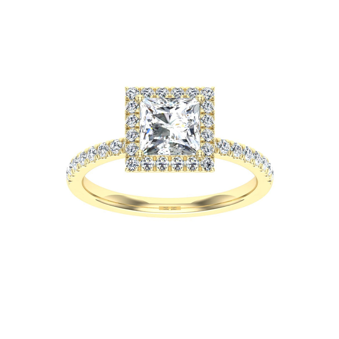 Splendor Princess Cut Halo Moissanite Engagement Ring Yellow Gold