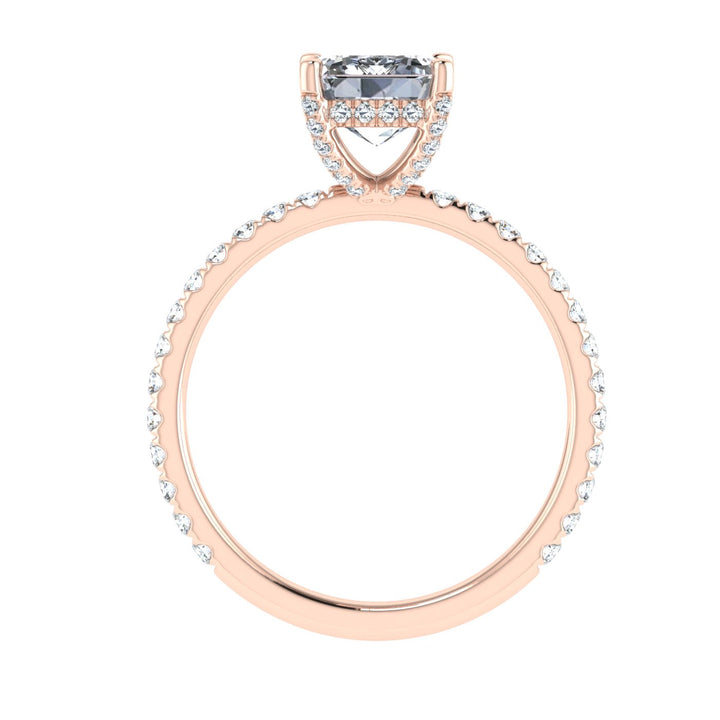 Stardust Emerald Cut Hidden Halo Moissanite Engagement Ring Rose Gold