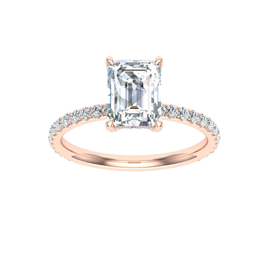 Stardust Emerald Cut Hidden Halo Moissanite Engagement Ring Rose Gold