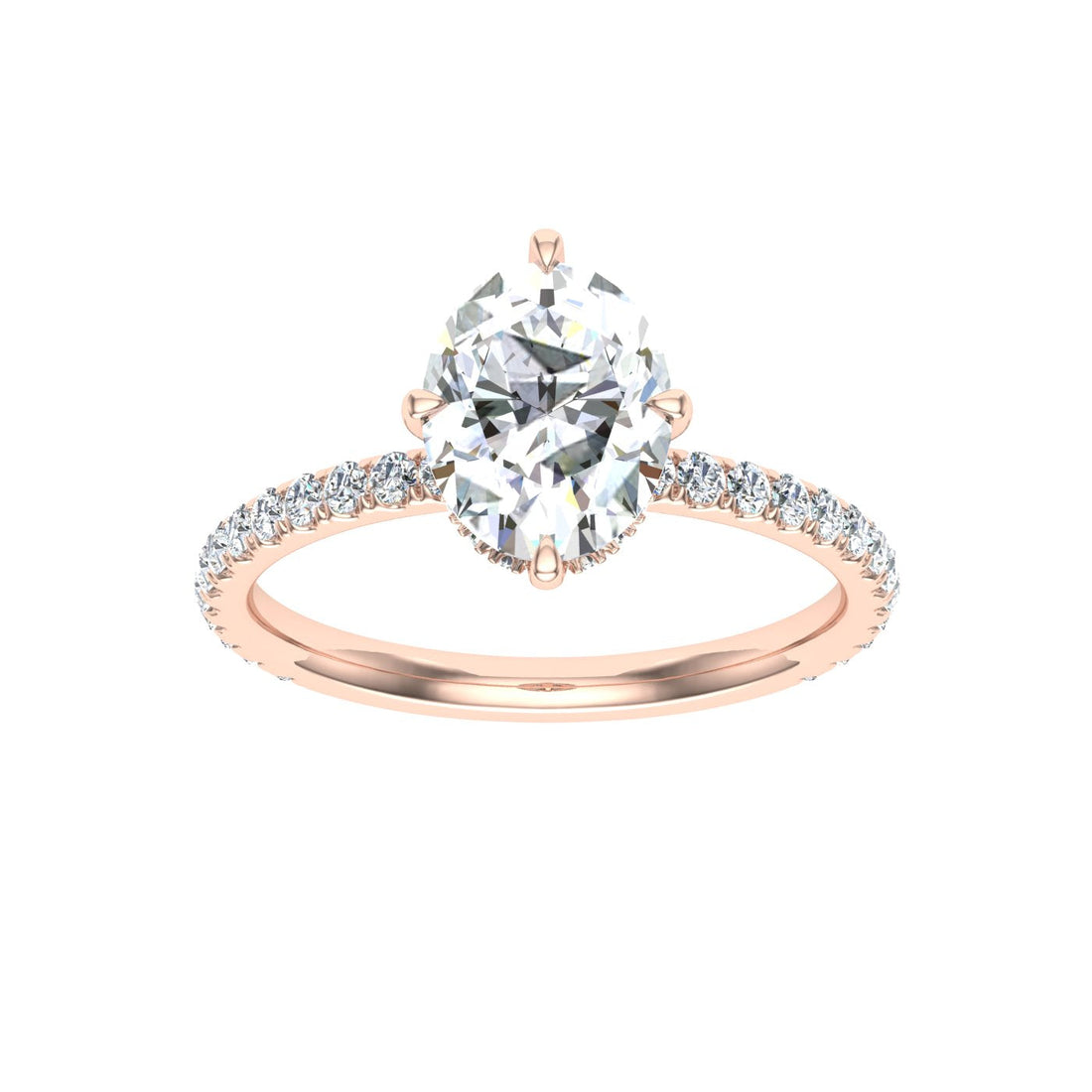 Starlight Oval Cut Compass Prong Moissanite Engagement Ring Rose Gold