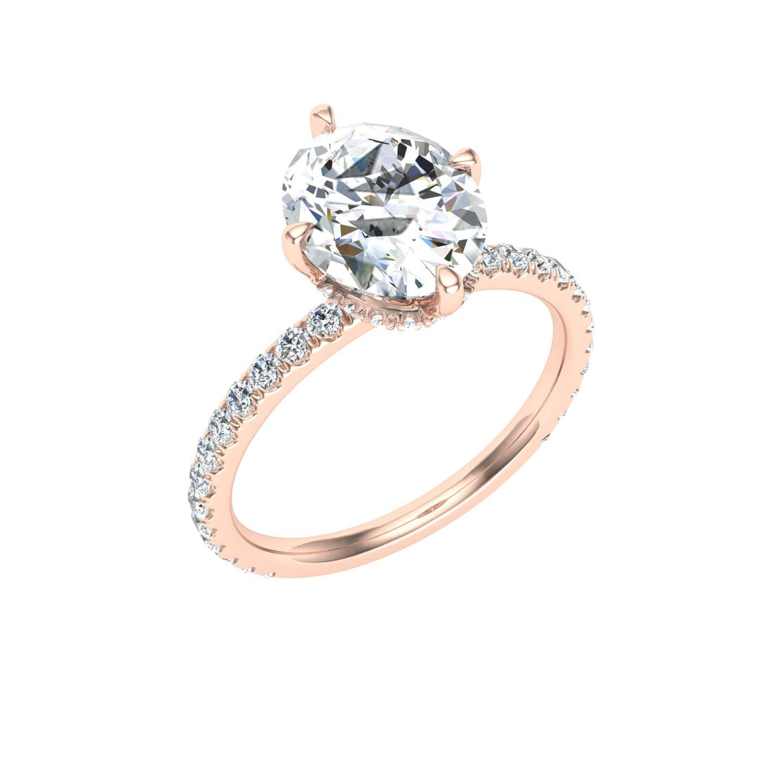 Starlight Oval Cut Compass Prong Moissanite Engagement Ring Rose Gold