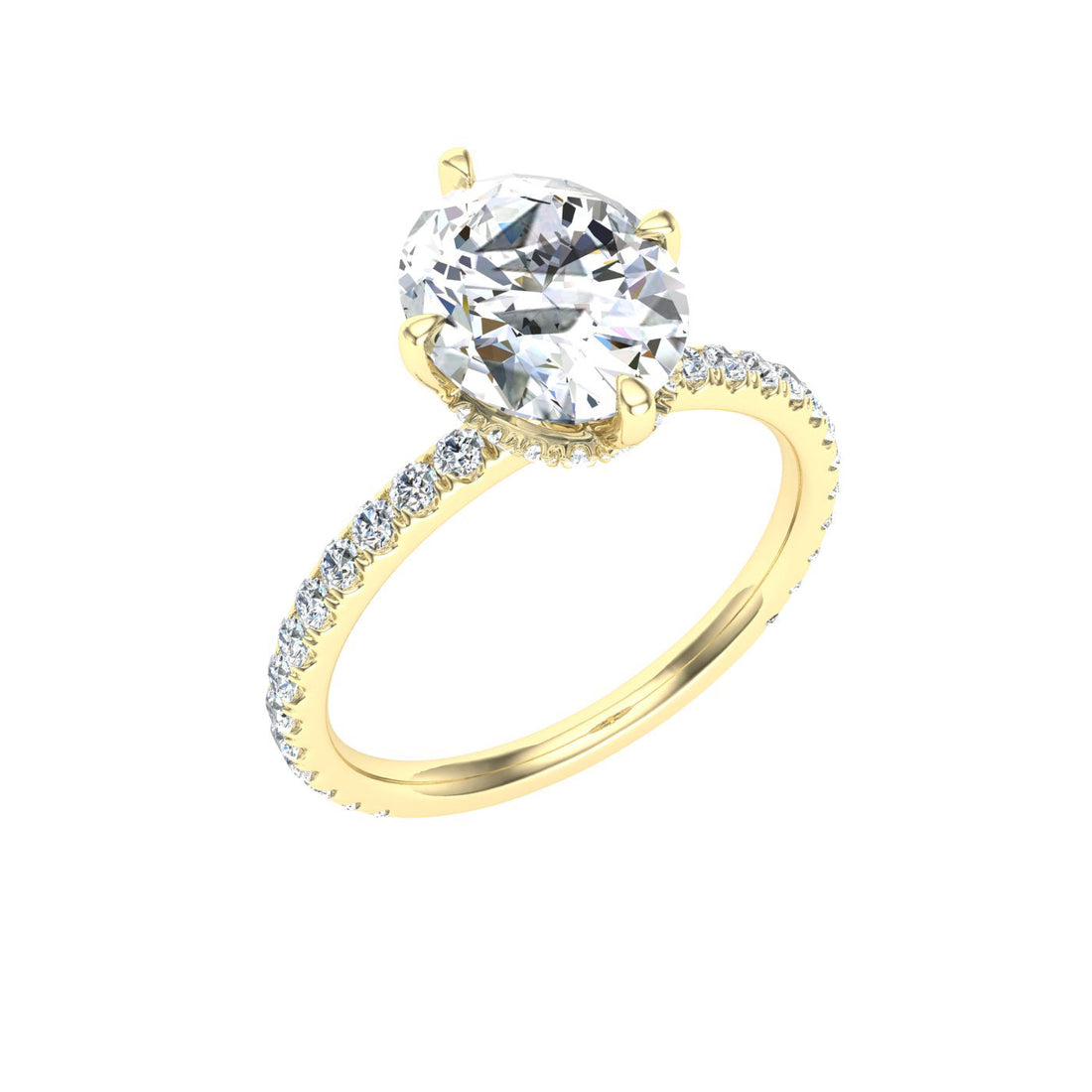 Starlight Oval Cut Compass Prong Moissanite Engagement Ring Yellow Gold