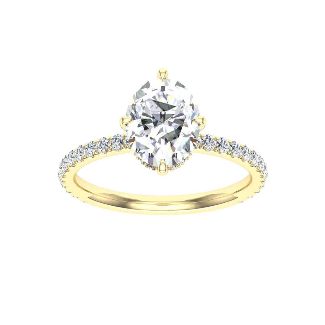 Starlight Oval Cut Compass Prong Moissanite Engagement Ring Yellow Gold