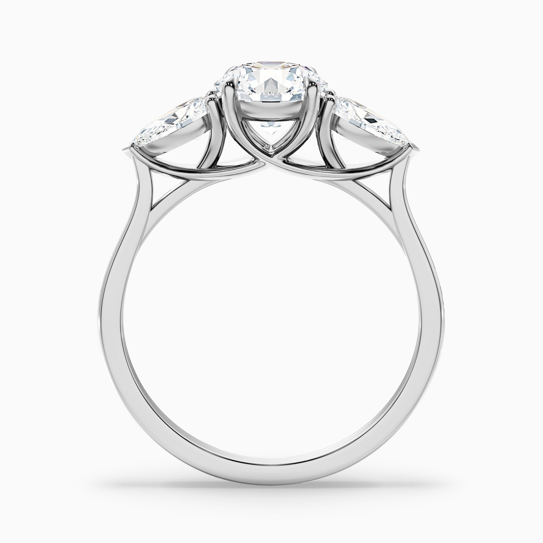 Starlit Round 3 Stone Moissanite Ring With Pear Side Stone