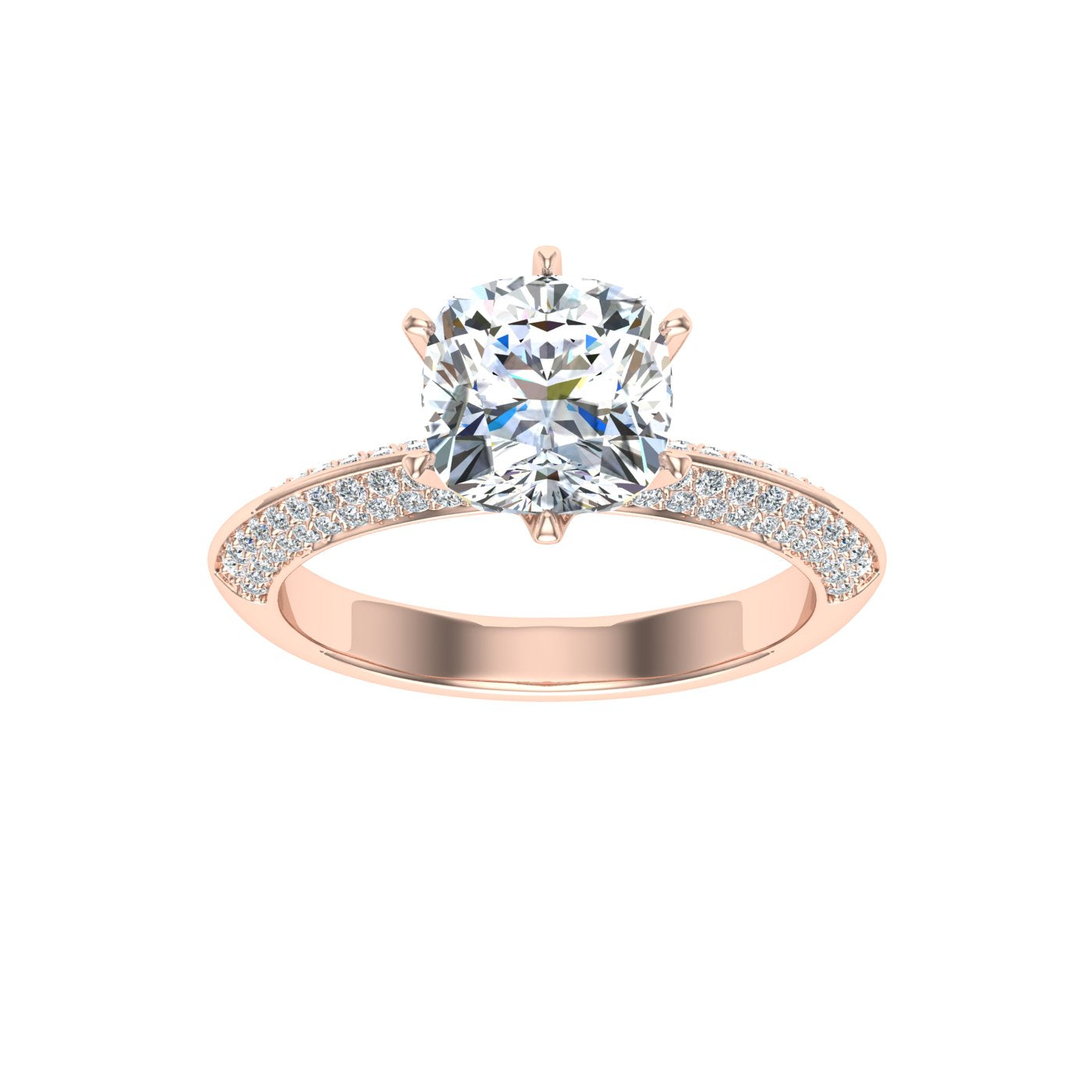 Starry Cushion Cut Knife Edge Band Moissanite Engagement Ring Rose Gold