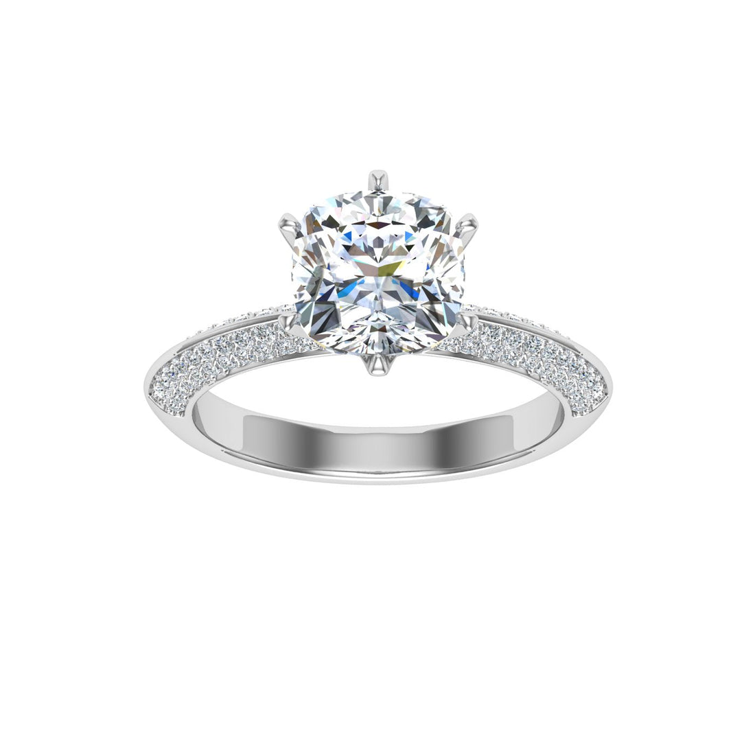 Starry Cushion Cut Knife Edge Band Moissanite Engagement Ring White Gold