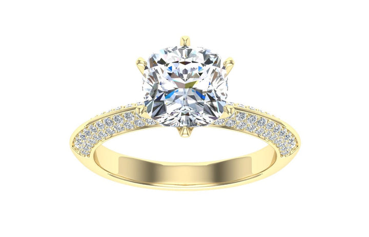 Starry Knife Edge Band 3 Carat Cushion Cut Moissanite Ring in 18K Rose Gold