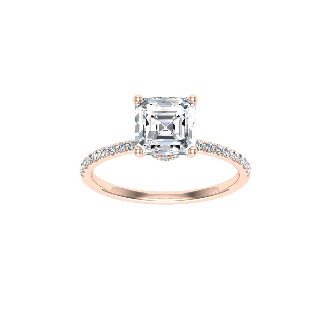 Stellar Asscher Cut Hidden Halo Moissanite Engagement Ring Rose Gold