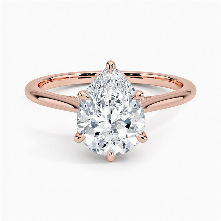 Stellar Pear Cut Solitaire Moissanite Engagement Ring Rose Gold