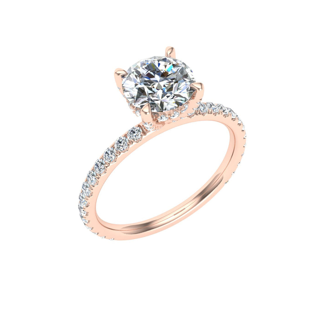 Stream Round Cut Hidden Halo Moissanite Engagement Ring Rose Gold