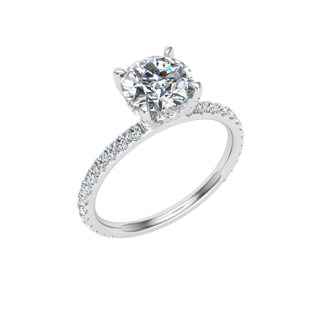 Stream Round Cut Hidden Halo Moissanite Engagement Ring White Gold