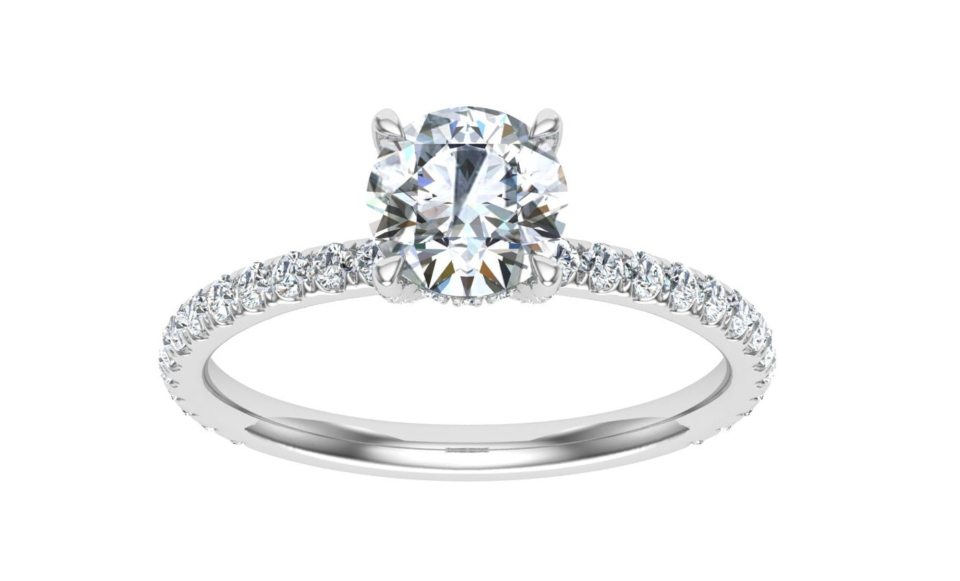 Stream Round Cut Hidden Halo Moissanite Engagement Ring White Gold