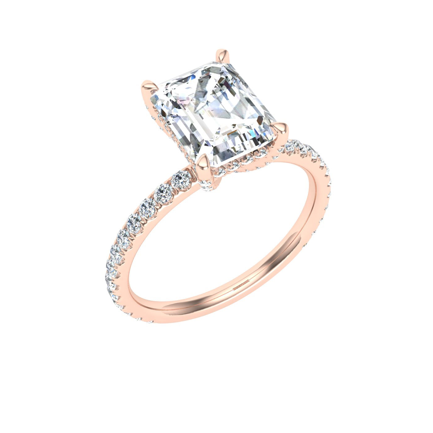 Stream Emerald Cut Hidden Halo Moissanite Engagement Ring Rose Gold