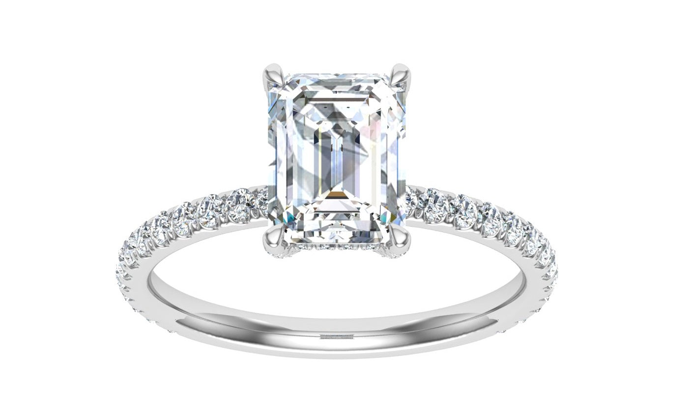 Stream  Emerald Cut Hidden Halo Moissanite Engagement Ring White Gold