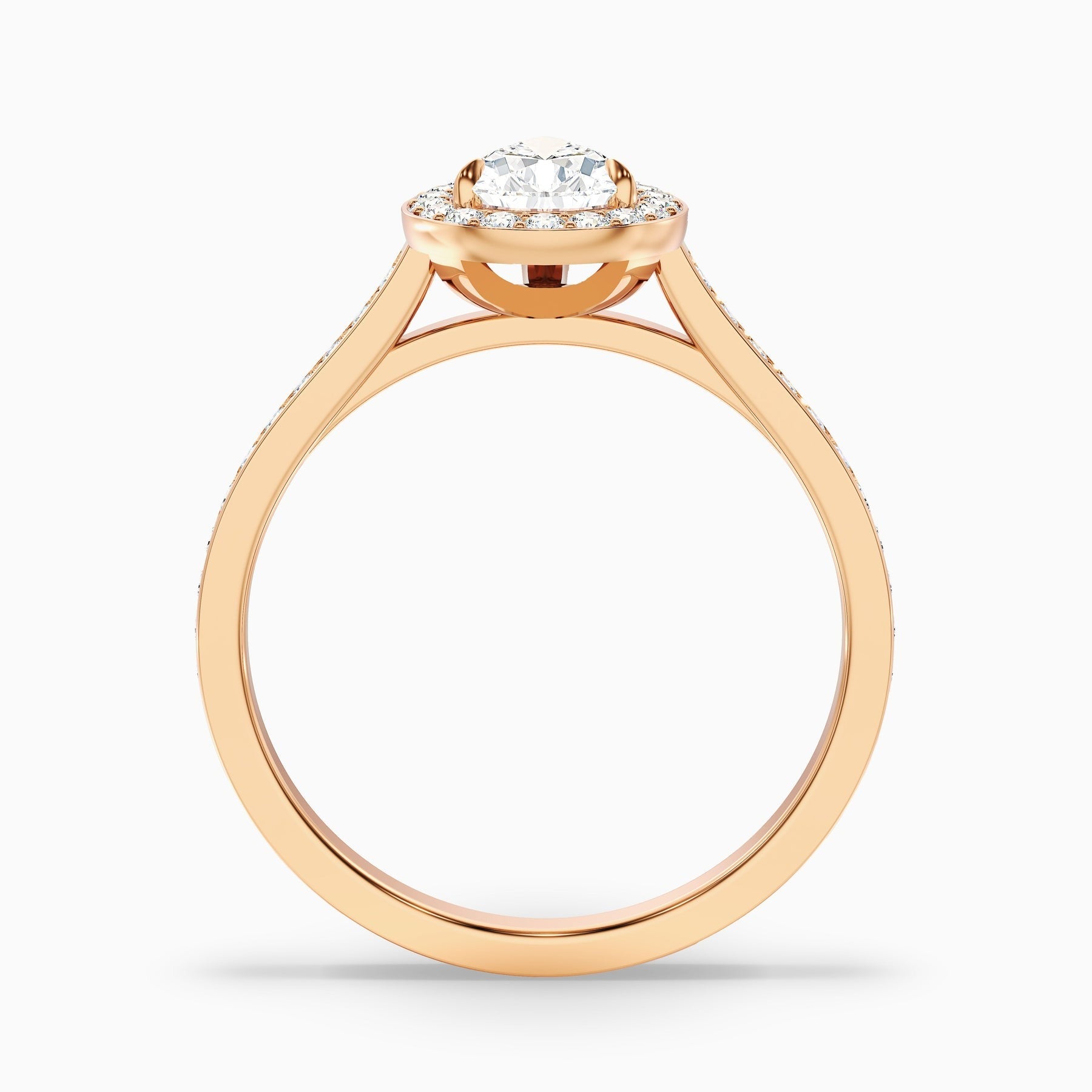 Sunlit 1 Carat Pear Halo Pave Lab Grown Engagement Ring in 10k Rose Gold