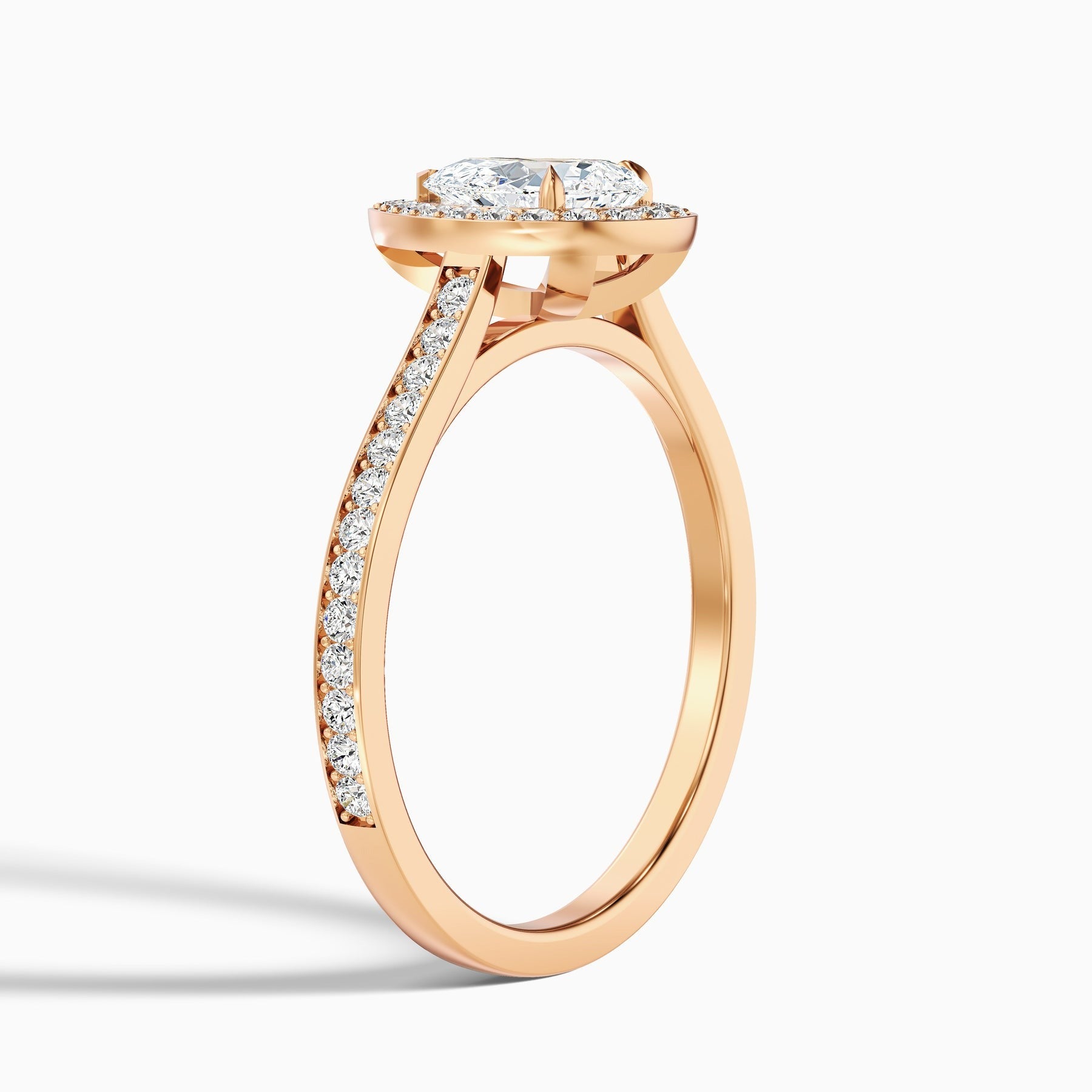 Sunlit 1 Carat Pear Halo Pave Lab Grown Engagement Ring in 10k Rose Gold