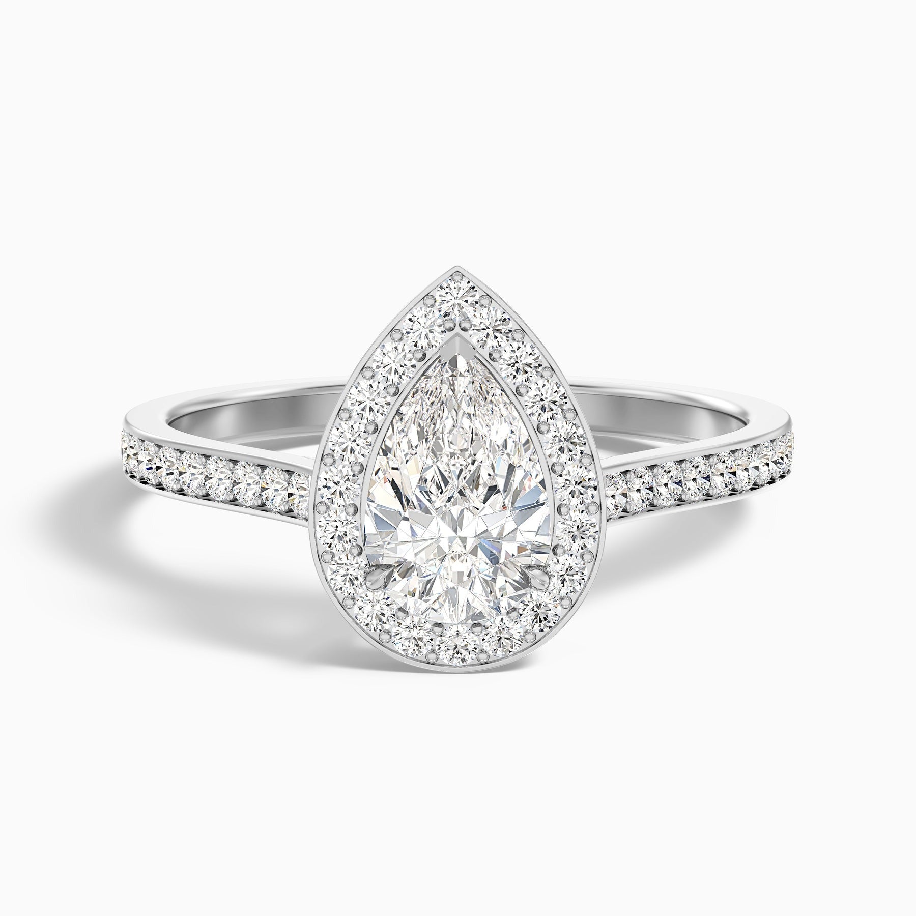 Sunlit 1 Carat Pear Halo Pave Lab Grown Engagement Ring in 10k White Gold