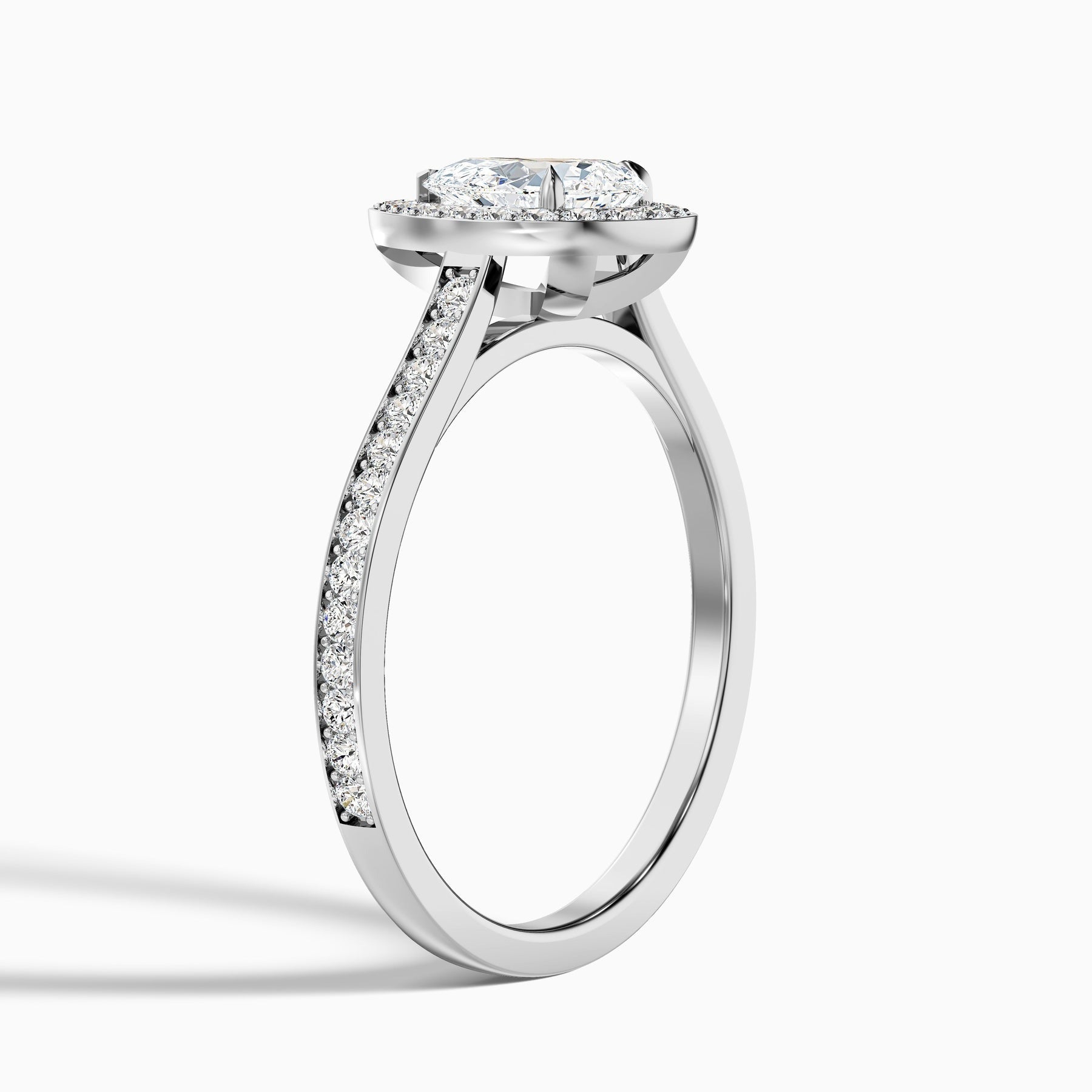 Sunlit 1 Carat Pear Halo Pave Lab Grown Engagement Ring in 10k White Gold