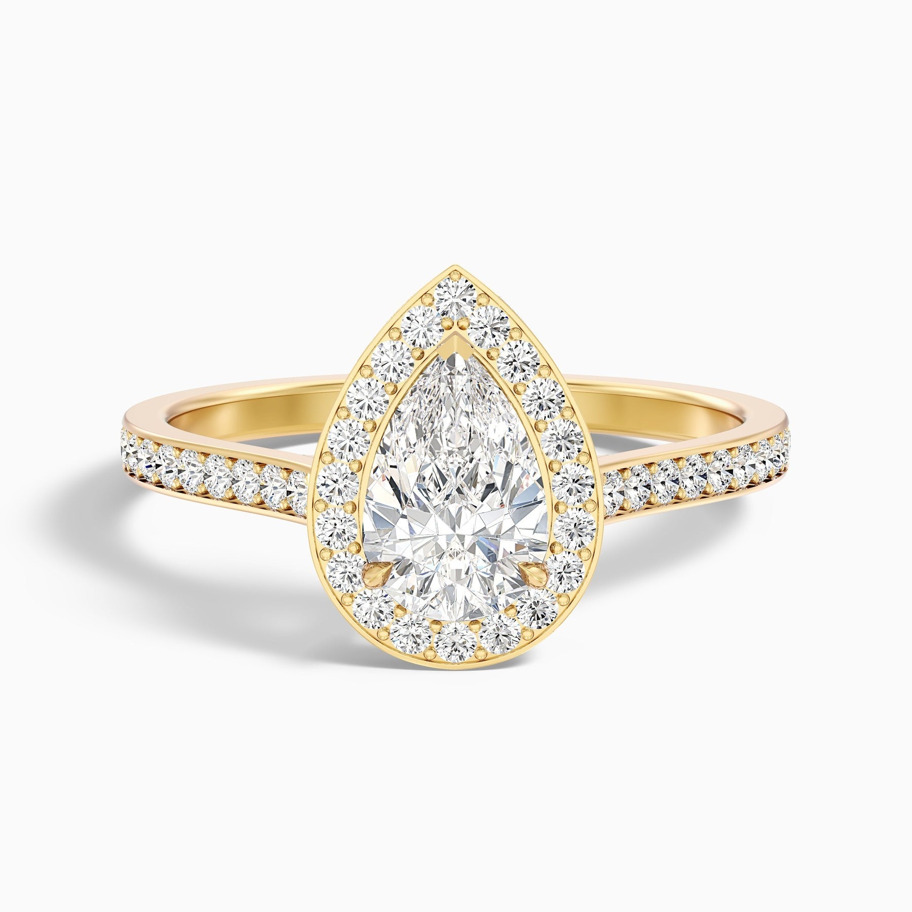 Sunlit 1 Carat Pear Halo Pave Lab Grown Engagement Ring in 10k Yellow Gold