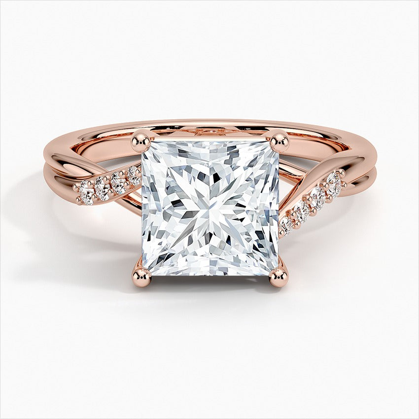 Symphony Oval Cut Knife Edge Band Moissanite Engagement Ring Rose Gold