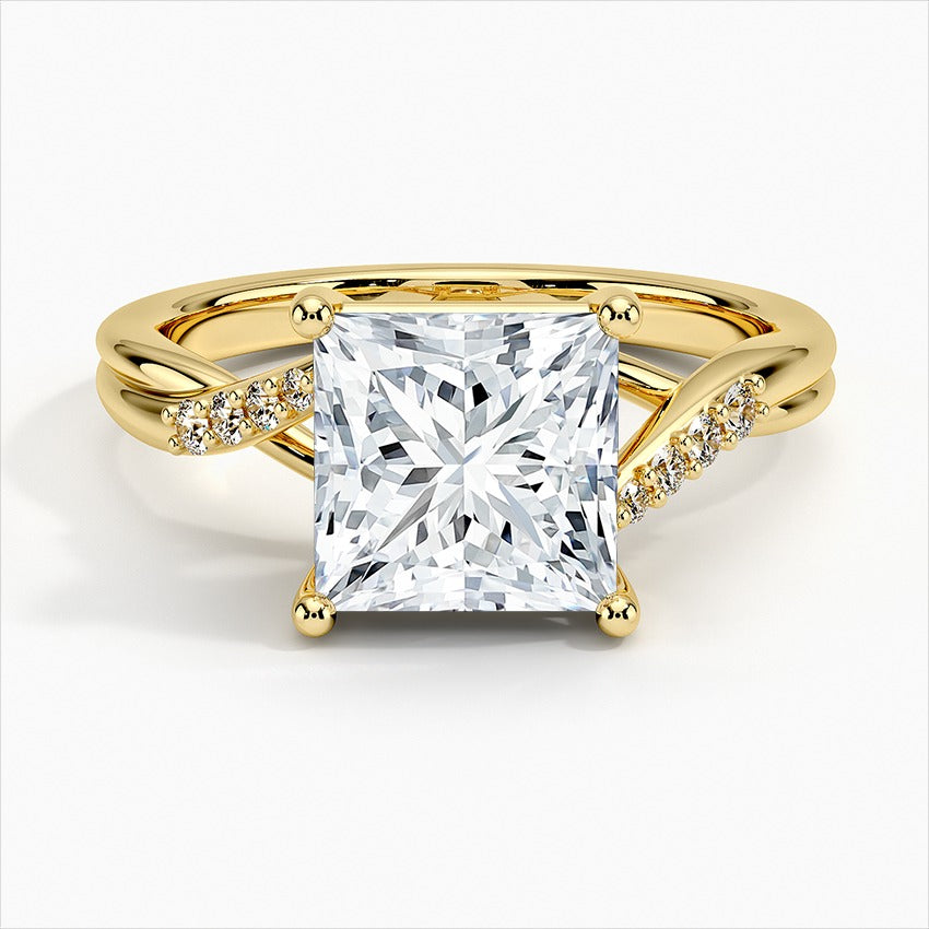 Symphony Oval Cut Knife Edge Band Moissanite Engagement Ring Yellow Gold