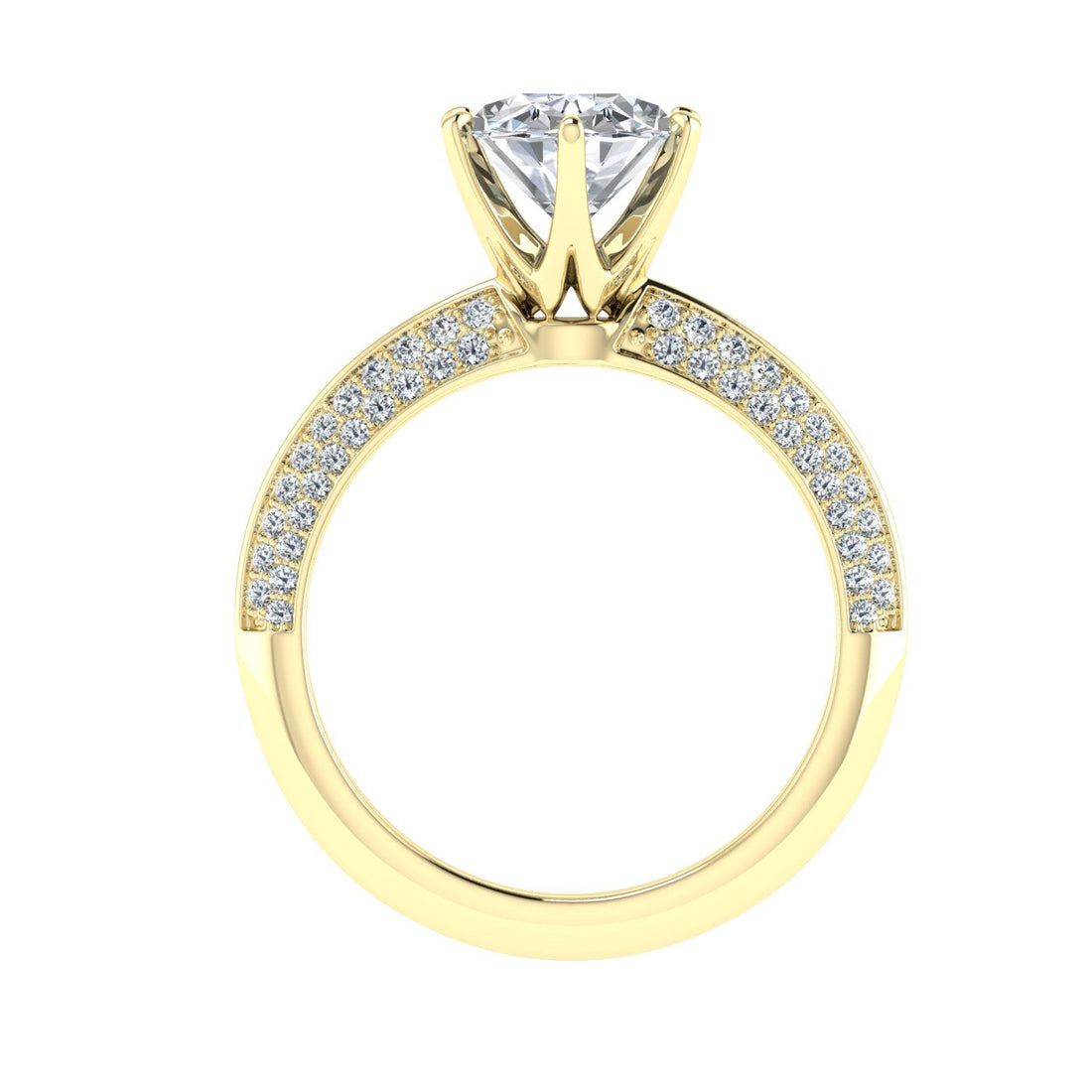 Symphony Oval Cut Knife Edge Band Moissanite Engagement Ring Yellow Gold