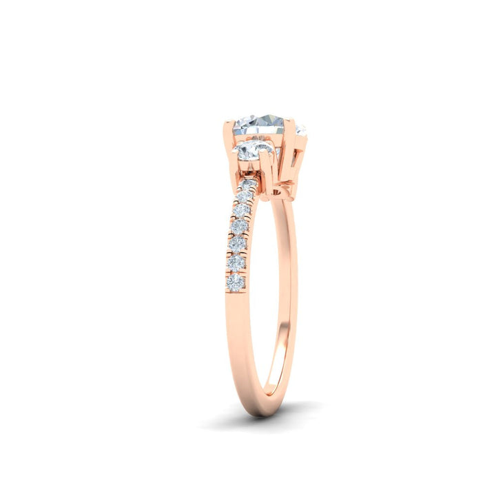 Symphony Round 3 Stone Moissanite Engagement Ring Rose Gold