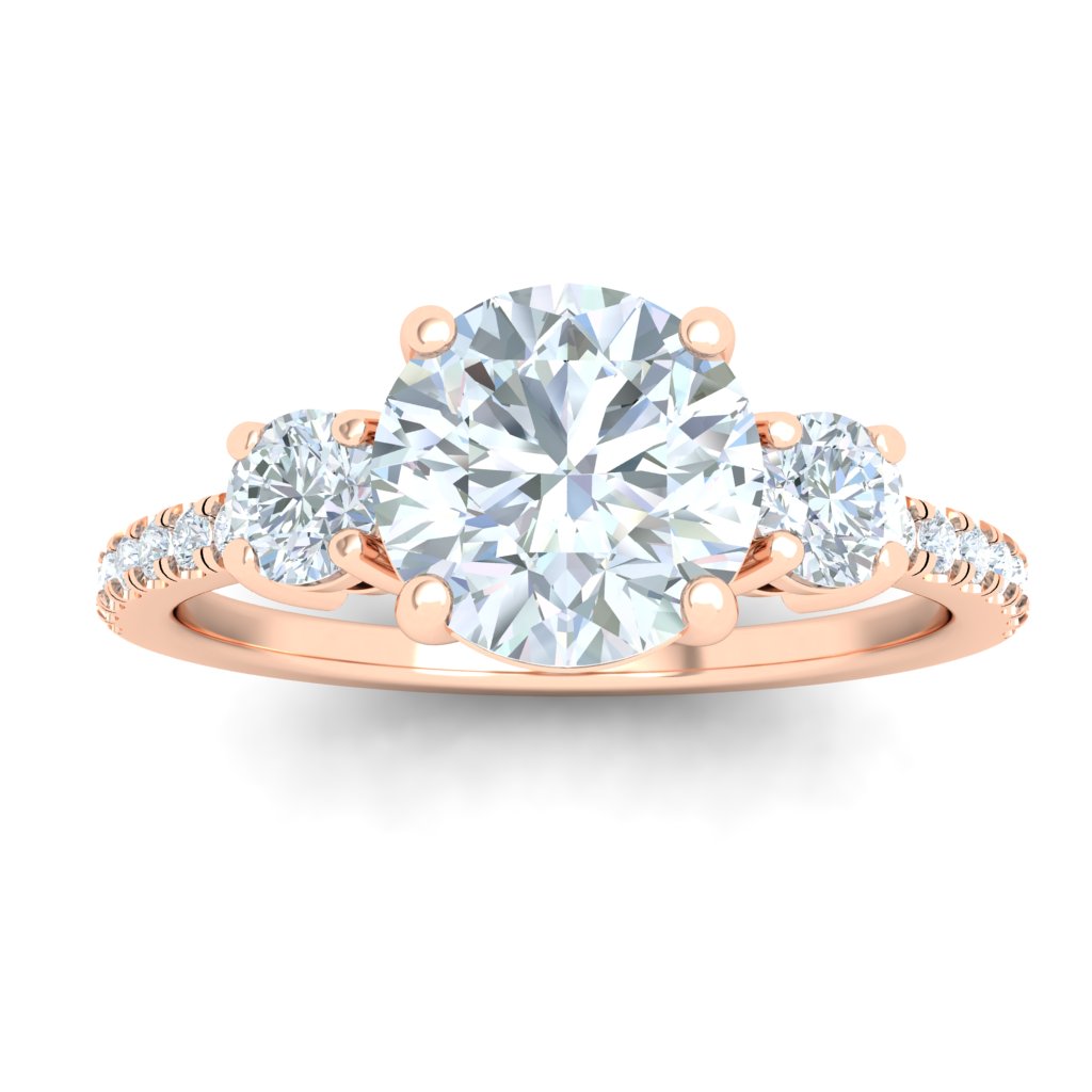 Symphony Round 3 Stone Moissanite Engagement Ring Rose Gold