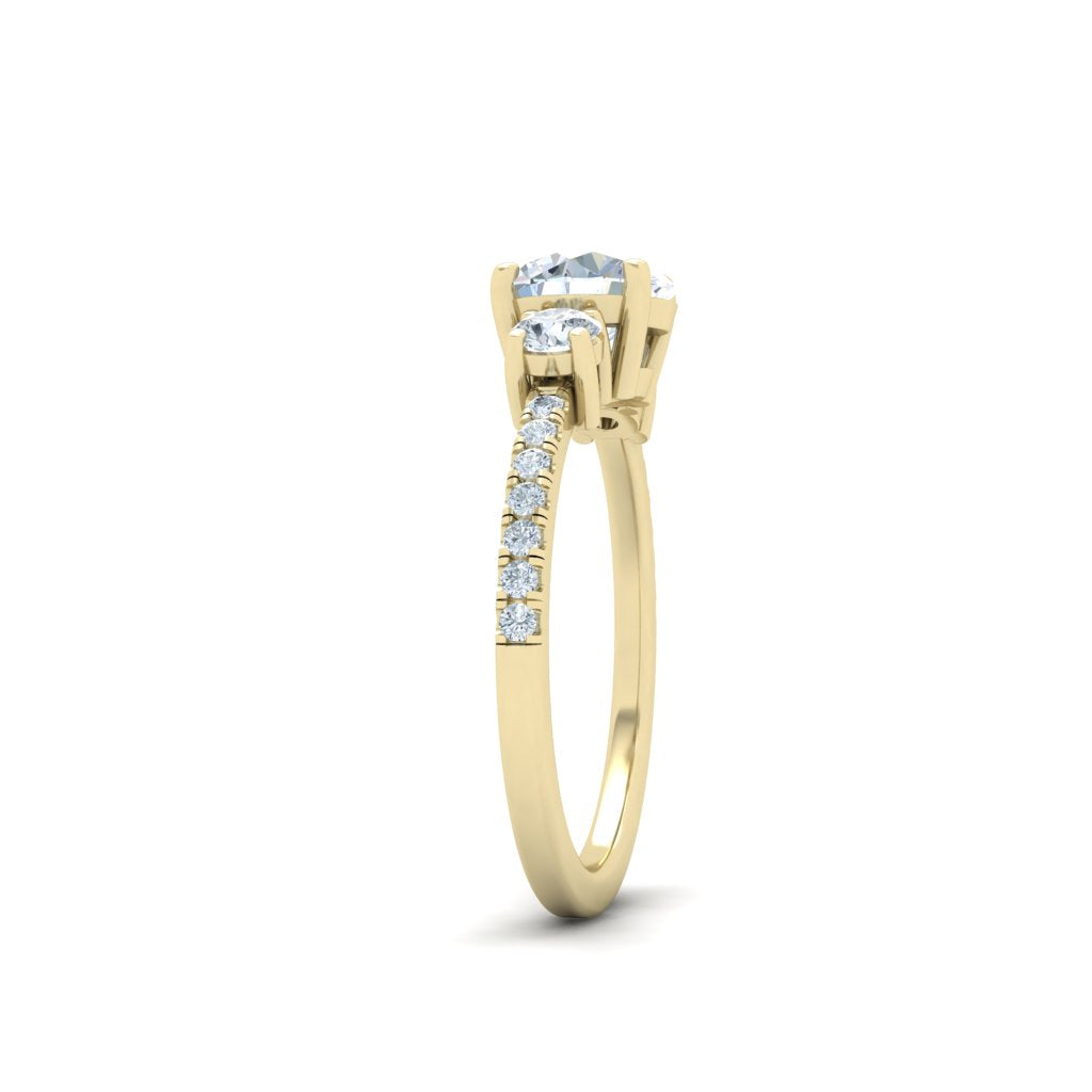 Symphony Round 3 Stone Moissanite Engagement Ring Yellow Gold