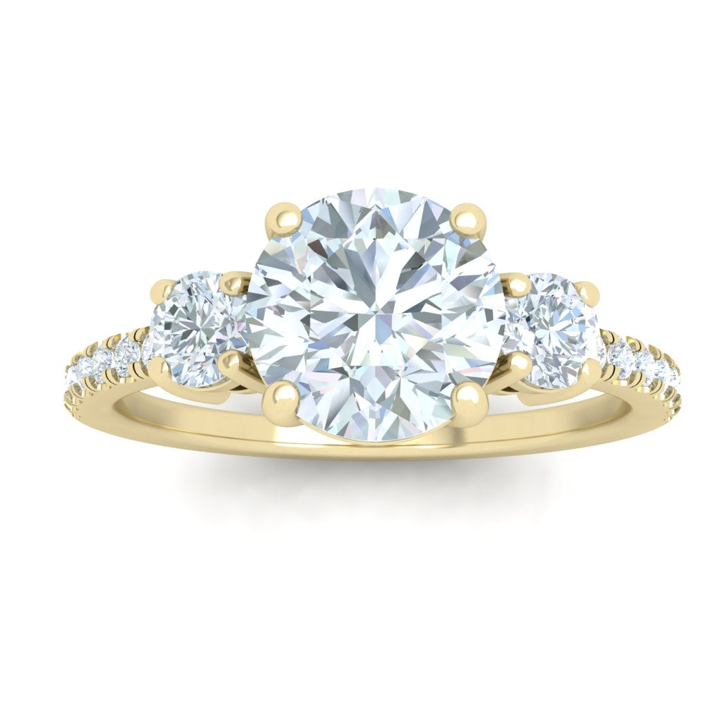 Symphony Round 3 Stone Moissanite Engagement Ring Yellow Gold