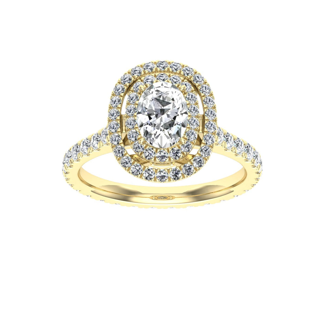 Tango Oval Cut Halo Moissanite Engagement Ring Yellow Gold