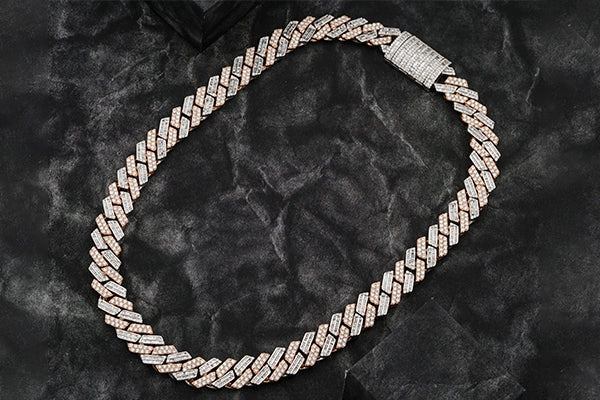 Tapestry 15mm Moissanite Baguettes & Rounds Cuban Chain White Gold