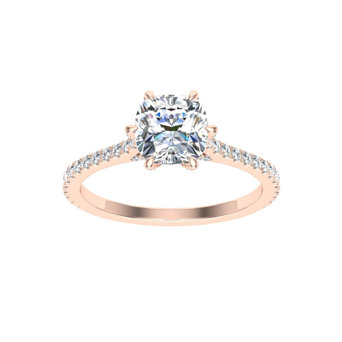 Temptation Cushion Cut Solitaire Moissanite Engagement Ring Rose Gold