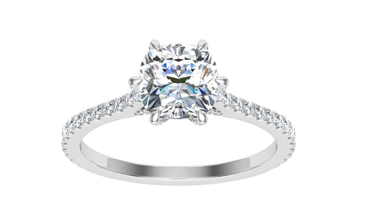 Temptation Cushion Cut Solitaire Moissanite Engagement Ring White Gold