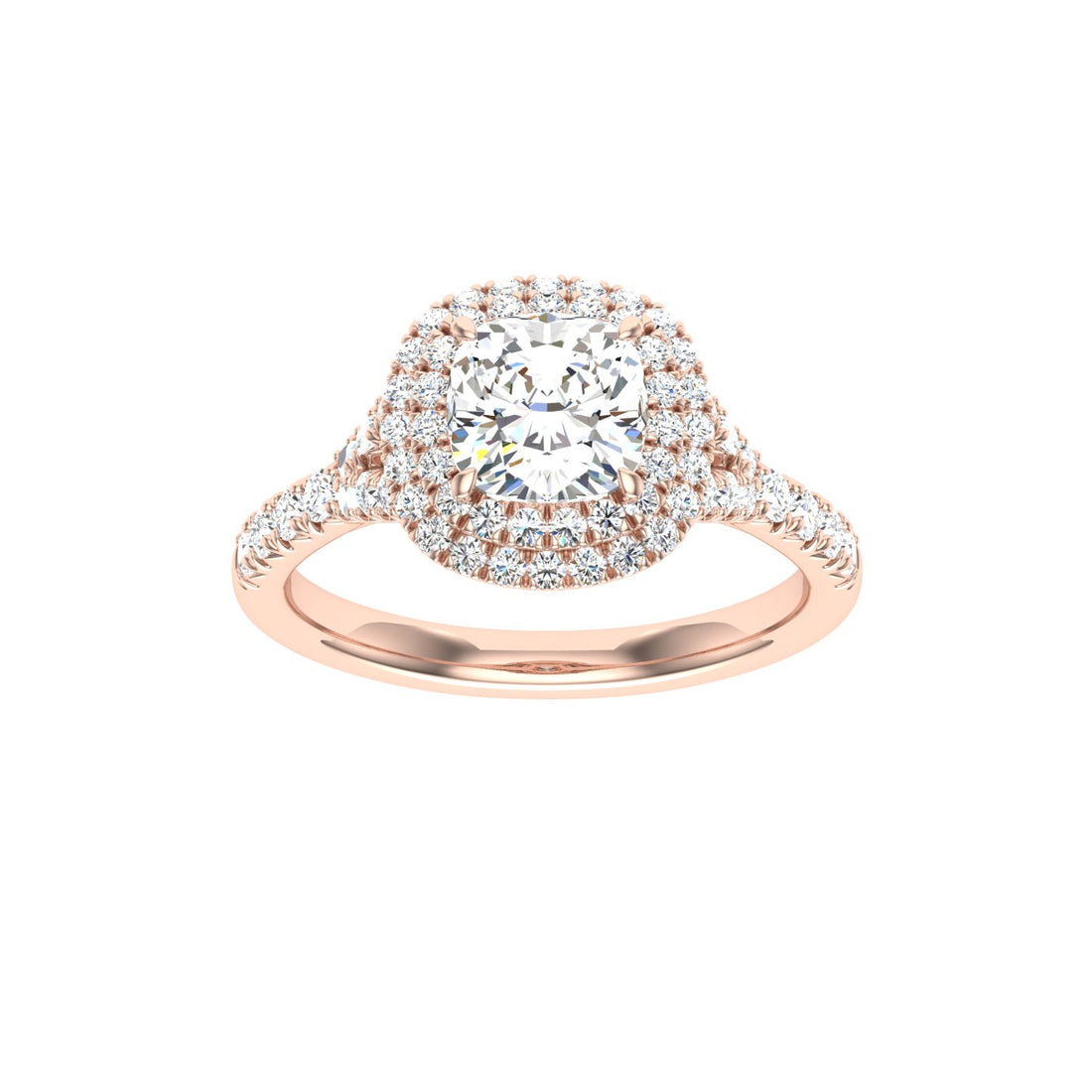 Tender Cushion Cut Double Halo Moissanite Engagement Ring Rose Gold