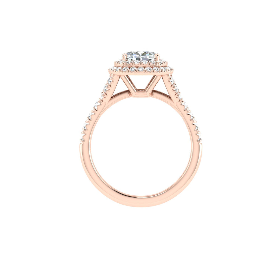 Tender Cushion Cut Double Halo Moissanite Engagement Ring Rose Gold